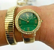 Colleen Lopez Womens Green Malachite Dial Watch Gold Tone Rhinestone New Battery Colleen Lopez Wristwatches for sale | eBay main image 4