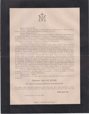 1896 Sterbeurkunde Frau Jules de BUYER geboren von RAINCOURT Besançon Doubs