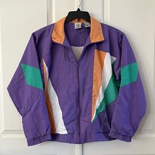 Vtg Usa Olympics Jcpenney Women's Windbreaker Jacket Xl Purple Color Block