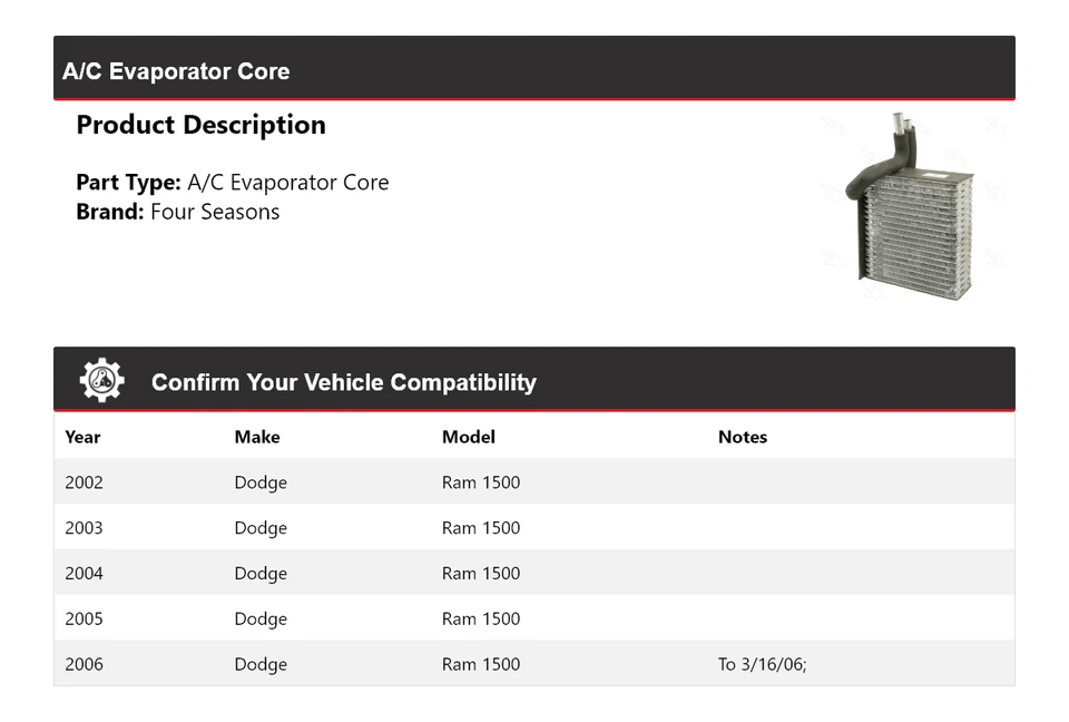 Para Dodge Ram 1500 2002-2006 A/C Evaporador Núcleo 4 Temporadas 2003 2004 2005 Foto 2 de 4