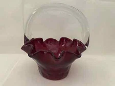 Great gift for Blenko Lovers BLENKO Ruby Glass Basket With Ruffled Rim #7920