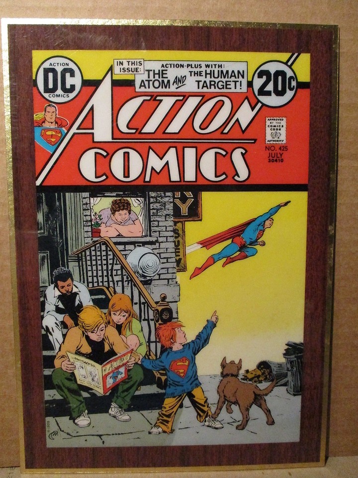 Action Comics 425 SUPERMAN PLAQUE Unique Gold Leaf 1973 Nick Cardy SIGN Adler C. Comic Art