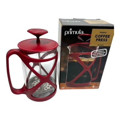 Primula Tempo Red Coffee Press NIB 6 Cups Modern Design Dishwasher Safe Glass