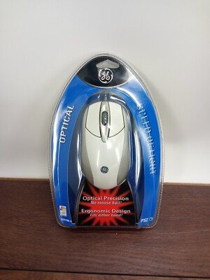 GE H097986 White 3 Buttons 1 Wheel PS/2 Wired Optical Mouse New Sealed