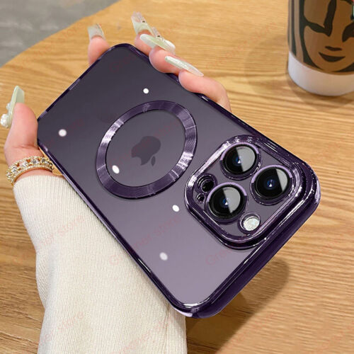 TPU Soft Clear Case Plating Magnetic Safe Cover For iPhone 15/14 Plus Pro Max - Picture 20 of 25