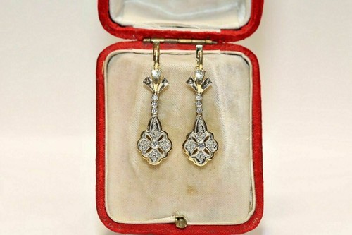 Orecchini Vintage 2,00 Ct Taglio Tondo Diamante Goccia e Pendente in Argento Sterling 925 - Foto 4 di 6