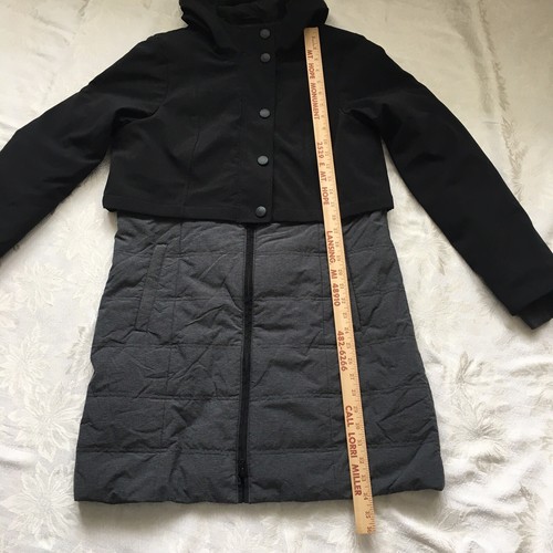 Womens Prana Winter Parka Coat Hooded Jacket Gray- Black Sz Med Zip/Snap Close - Picture 13 of 17