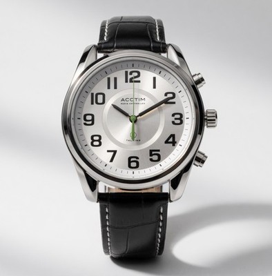 Acctim Radio Controlled Talking Watch-Atomic Time,Stainless Steel,Black Leather