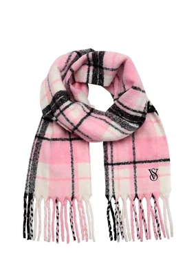 Victoria's Secret Cozy Blanket Scarf Pink Plaid Signature Winter Wrap
