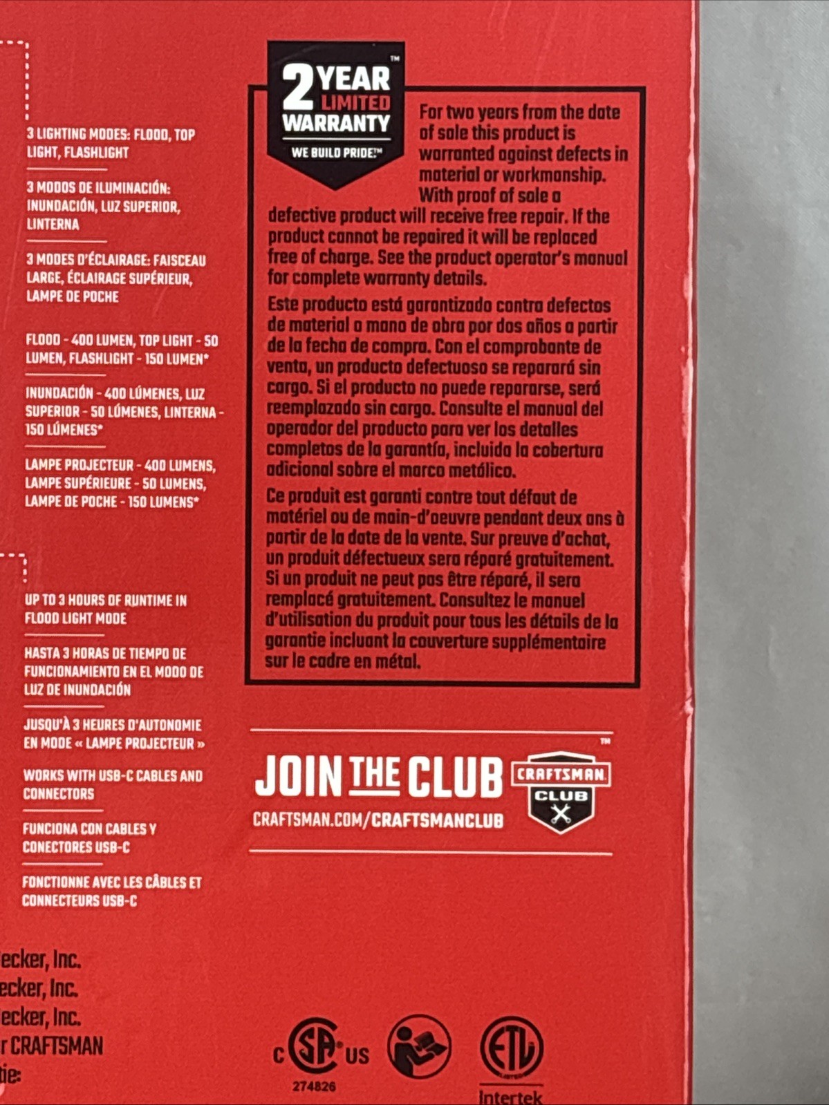 Craftsman CMMT25165 Rechargeable Articulating Work Light 400 Lumens