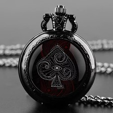 Vintage Style Pocket Watch Ace of Spades Tentacle Eye Design Quartz Fob Watch