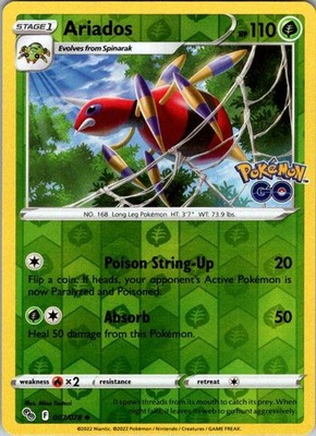 Ariados Reverse Holo Uncommon Pokemon GO 007/078 NM