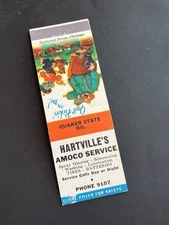 Vintage Matchbook “HARTVILLE'S AMOCO SERVICE - Quaker State Oil”