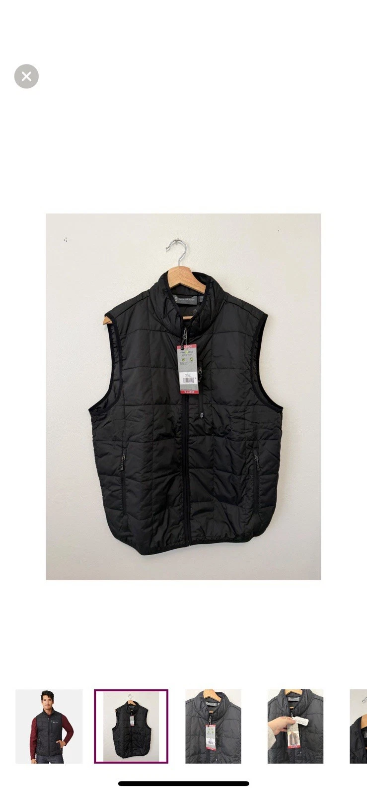 Free Country Puffer Vest Men's Xl Black Full Zip Sleeveless Outdoor Hiking