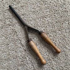 Vintage Curling Iron Metal Barrel 0.5in Wooden Handles Brown Black Unisex