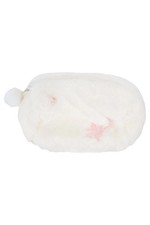 Elegante Borsa Cosmetici Donna Bianca Finta Pelliccia Fiori