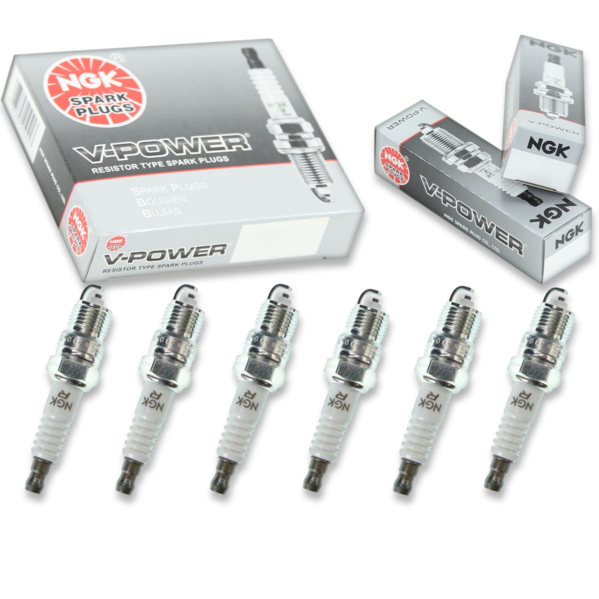 6 pc NGK 2248 UR55 V-Power Spark Plugs for SP443 RV12YC6 R43TSX R43TS6 bw