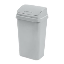 13 Gallon Kitchen Trash Can with Swing Lid, Plastic Garbage Bin, Light Gray