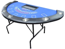 71" Blackjack Table With Folding Legs, Blue Layout, Jumbo Drink Holders