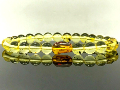 Amber Bracelet Big Insect Baltic Fossil Inclusion Round Beads Unique 6,4g 13222
