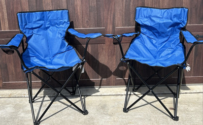 NOS CABELA S Lot (2) ''Basic'' Quad Folding Camp Chair w/ Cup Holder Dark Blue