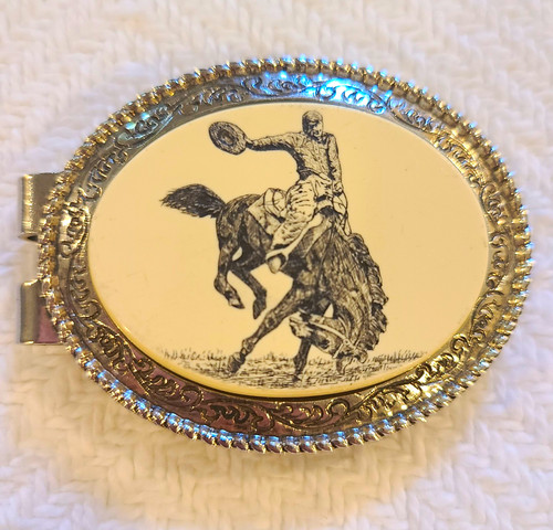Barlow Western Americana Oval Money Clip Bronc Rodeo Rider Vintage