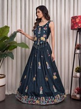 Heavy Vichitra Silk Lehenga Choli Set Embroidery Multi Thread Sequins Aari Mirro