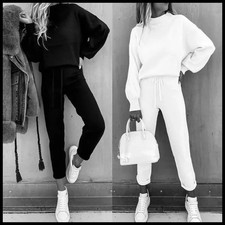 Women's Turtleneck Sweater and Trousers Set Casual Solid Color Warm Knit Outfit