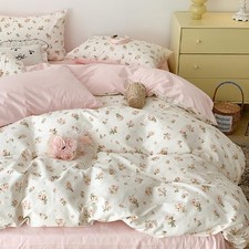 Floral Duvet Cover Set Queen Size,Pink Floral Flowers Bedding Duvet Cover Que...
