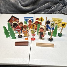 Wooden Community Figures Set with People, Trees, Buildings, and Traffic Signs