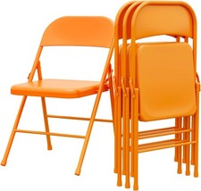 Folding Chairs Set of 4 Heavy Duty Steel Frame Stackable 350lb for Events,Orange