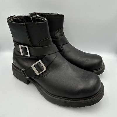 Skechers Boots Mens 10.5 Cinder Twist Harness Vtg Black Leather