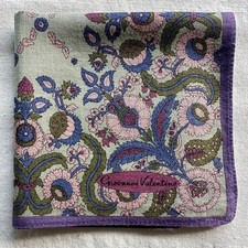 VTG Handkerchief Green Cotton Lattice Leaves  Floral Flourish Pocket Square 18"