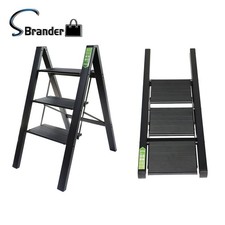 3 Step Black Folding Ladder Aluminum Step Stool with Wide Anti-Slip Pedal
