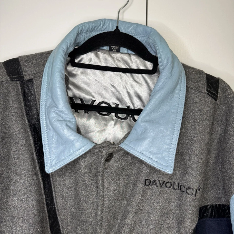 Vintage Davoucci Men’s 4XL Leather Varsity Bomber Jacket Hip Hop 90s Blue Gray - Image 4 of 4