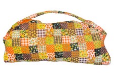 Cotton Quilted Drawstring Makeup Bag with Floral Design, Orange Yellow Brown
