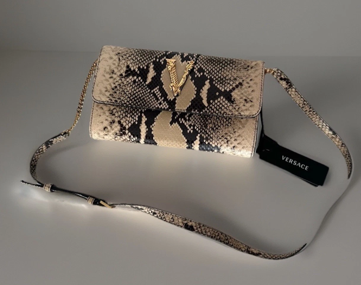 Versace Virtus Leather Brown Wallet on Chain Shoulder Bag NWT $1275