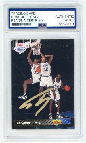 SHAQ SHAQUILLE O'NEAL Signed 1992 UD Upper Deck Trade ROOKIE Card + PSA Auto 001