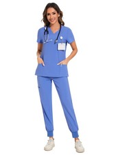 Scrubs for Women Set - Stretch V-Neck Scrub Top  Jogger Pant with 8 Pockets ...