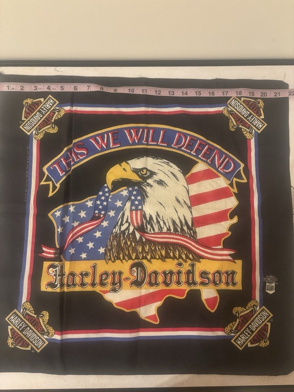 Vintage 1980’s Harley Davidson Bald Eagle Bandana Handkerchief, 3D Emblem