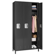 GRAVEE 3 Door Metal Locker Storage Cabinet Black Office School Employee Gym