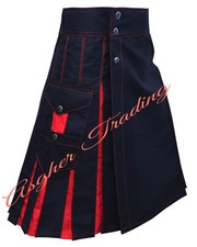 Handmade Black  Red kilt, Cotton Hybrid Utility kilt, Custom Size Kilts For Men