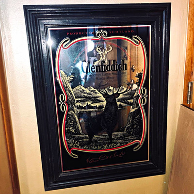 Glenfiddich Framed Advertising Mirror Sign w/ Stag, Scotch Whisky Distillery