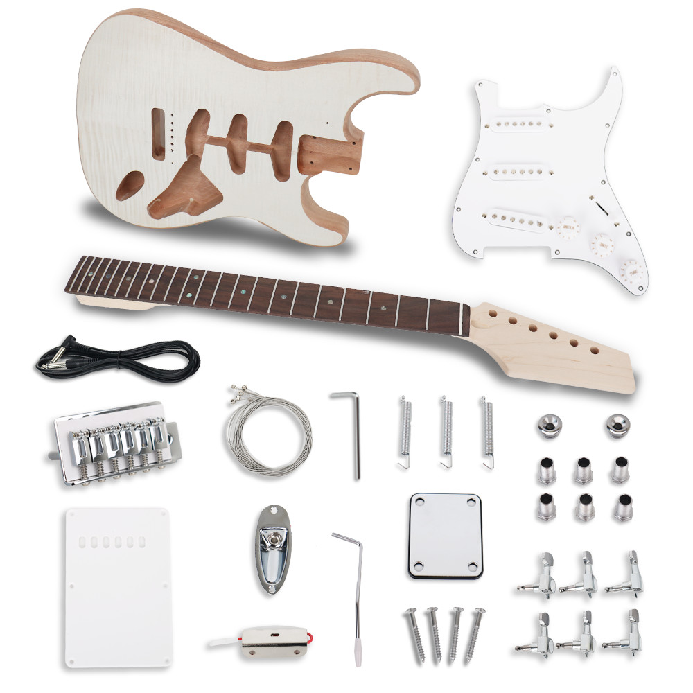 Fojill ST style Electric Guitar Kit Stainless Fret Maple Neck Flame Maple top