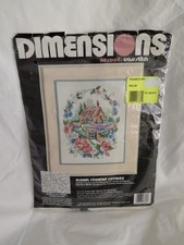 Dimensions Floral Country Cottage NO COUNT cross stitch kit house flowers 3951
