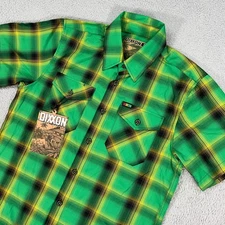Dixxon Shirt Mens Small Green Black Plaid Button Up Kingston Bamboo Blend NEW