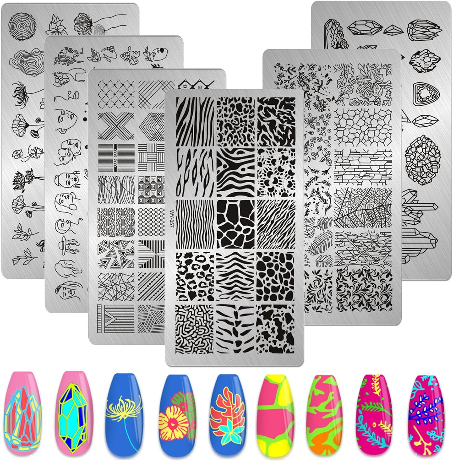Nail Stamping Plate MWOOT Lot de 6 Plaques pour Réussir son Nail Art à la Maison