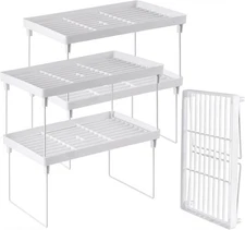 NiHome 4-Pack Stackable Plastic Kitchen Storage Shelf Foldable Rack - White 