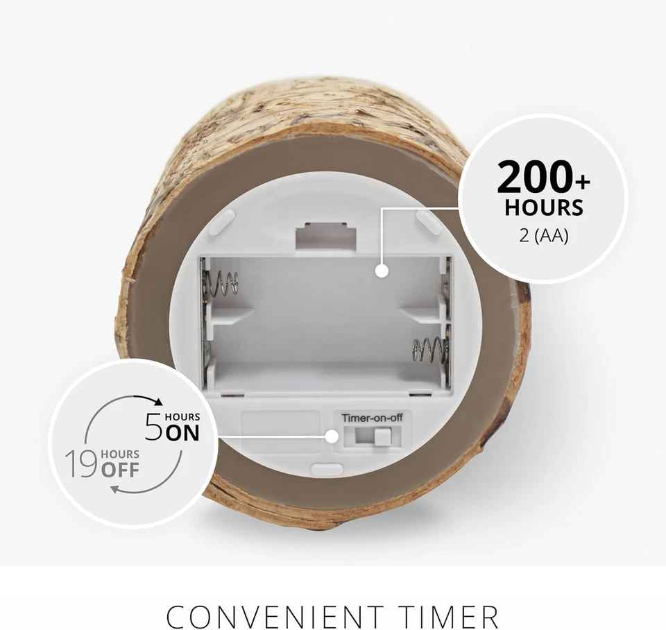 Vela sin llama Luminara envuelta en corteza real a batería, 3,5"x4,5" - abedul Foto 4 de 4