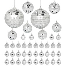 42 Pack Mini Mirror Disco Ball Ornaments Assorted Sizes 1.2 2 2.4 3 Inch